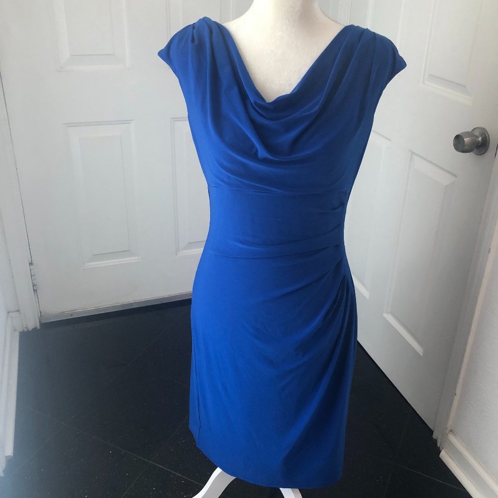 Lauren Ralph Lauren Blue Drape Neck Ruched Dress 10